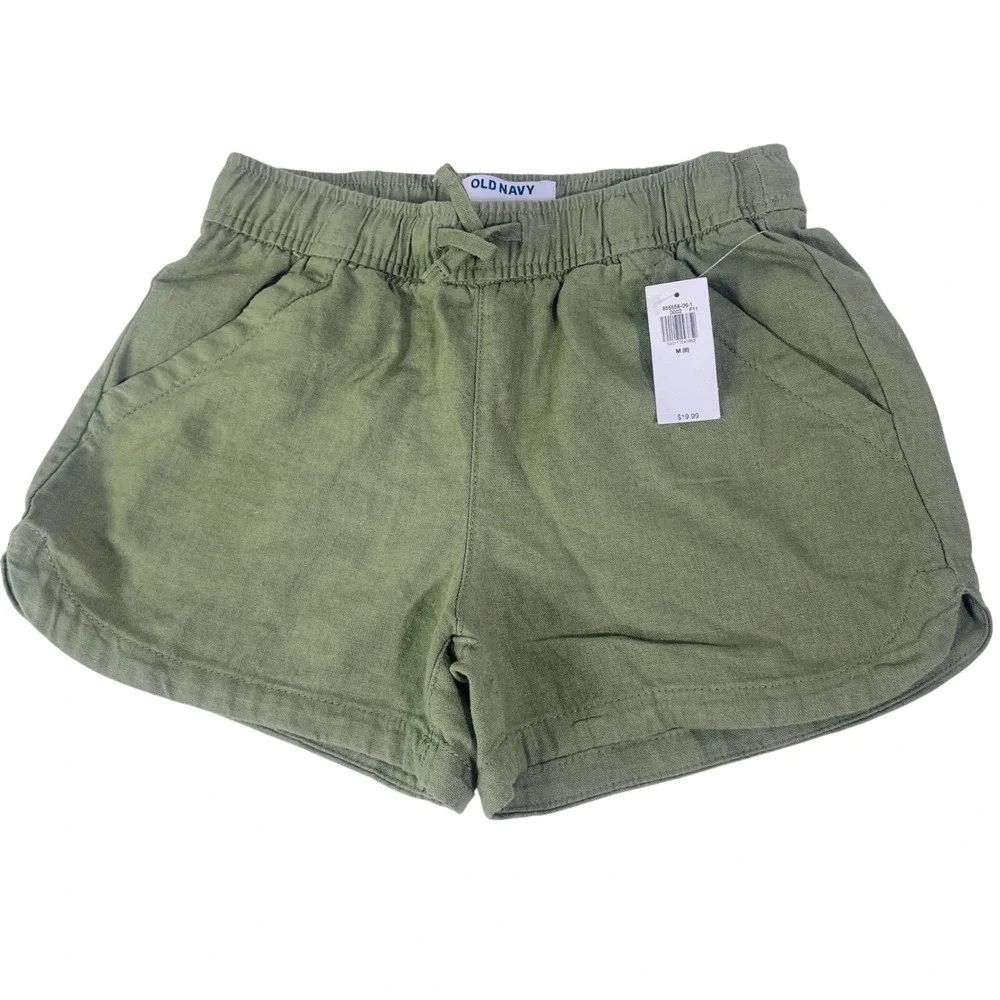 NWT Old Navy BCG Shorts Girls Sz M 8 Black Athletic Olive Green‎ Linen Running